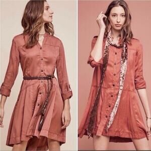 ANTHROPOLOGIE HOLDING HORSES Mariona High-Low Rusty Red Dress Jacket Tunic Sz 6